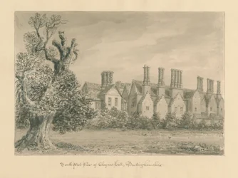 Buckinghamshire - Chenies Hall: sepia tekening, 1824