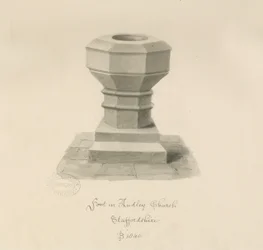 Doopvont in Audley Kerk: sepia tekening, 1840