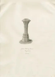 Doopvont in Aldridge Kerk: sepia tekening