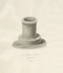 Doopvont in Bagnall Kerk: sepia tekening