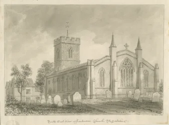 Harborne Kerk: sepia tekening