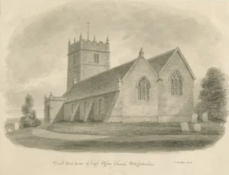 High Offley Kerk: sepia tekening