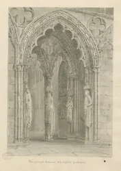 Lichfield Kathedraal - Westelijke Deur: sepia tekening