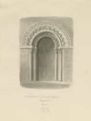 Longdon Church - Zuidelijke deur: sepia tekening