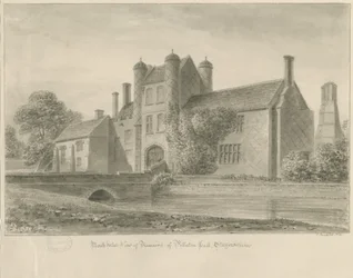 Pillaton Hall: sepia tekening, 1841