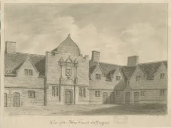 Stafford - Alms Houses: sepia tekening, 1837