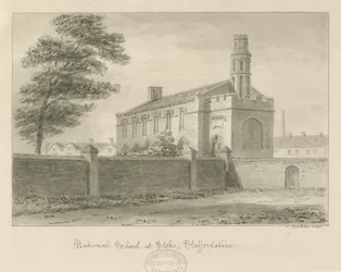 Stoke-upon-Trent - Nationale School: sepiatekening, 1840