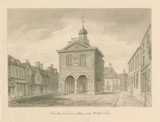 Tamworth - Het Markthuis: sepia tekening