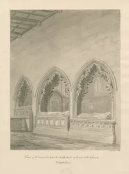 Tamworth Kerk - Monumenten: sepia tekening