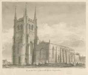 Tamworth Kerk: sepia tekening