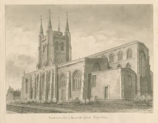 Tamworth Kerk: sepia wassing tekening