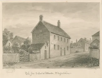 Uttoxeter Stad - Vrije School: sepia wassing tekening