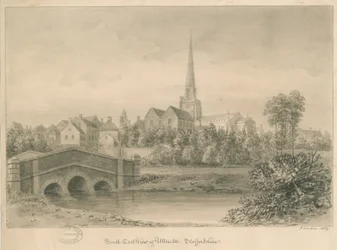 Uttoxeter Stad: sepia wassing tekening, 1839