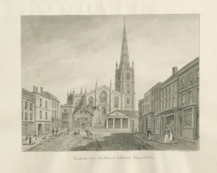Walsall Stad en Kerk: sepia wassing tekening