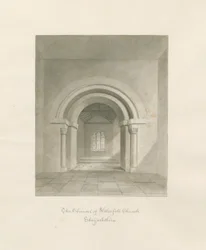 Waterval Kerk - Interieur van het koor: sepia tekening, 1847