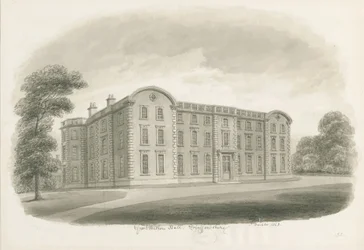 Weston-under-Lizard - Hall: sepia wassing tekening