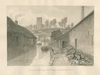 Worcestershire - Droitwich - Dodderhill Kerk Verre Uitzicht: sepia tekening, 1833