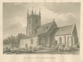 Worcestershire - Hanbury Kerk: sepia tekening, 1833