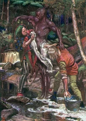 Dwaas en Want-Wit die de Ethiopiër wast (kleurenlitho)