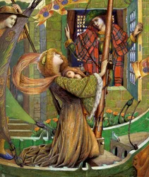 "Love Gregor" Illustratie voor het Engelse chanson de geste. Schilderij van Byam Shaw (1872-1919) (prerafaëliet) Privécollectie
