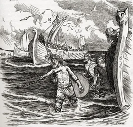 De Landing van de Juten op het Eiland Thanet, Kent, Engeland, 449 AD, uit het boek 