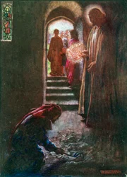 De man met de mesthark (kleurenlitho)
