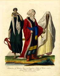 Portret van Ibrahim Bey; een Egyptische dame van stand; en een vrouwelijke waterdrager en kind