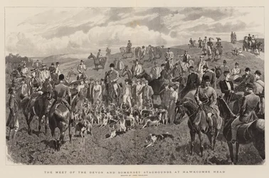 De Bijeenkomst van de Devon en Somerset Staghounds bij Hawkcombe Head