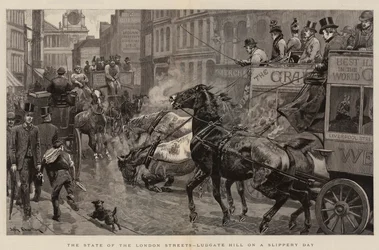 De Staat van de Londense Straten, Ludgate Hill op een Gladde Dag