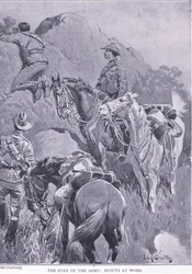 De ogen van het leger, verkenners aan het werk, uit Na Pretoria: De Guerrillaoorlog gepubliceerd door Harmsworth Bros Limited, 1901