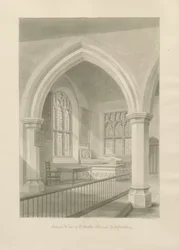 Interieur van Ellastone Kerk: sepia tekening