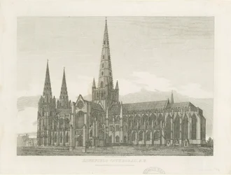 Lichfield Kathedraal - Zuidoostaanzicht: gravure
