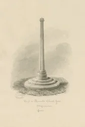Rocester Churchyard - Kruis: sepia tekening
