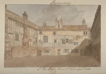 Zuidelijk aanzicht van de ruïnes van Bermondsey House, 1827
