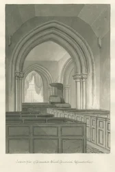 Worcestershire - Droitwich - Dodderhill Kerk Interieur: sepia tekening