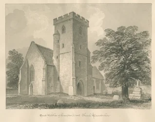 Worcestershire - Hampton Lovett Kerk: sepia tekening, 1833
