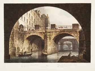 Brug van het Hotel Dieu genaamd St. Charles, Kleine Brug, illustratie uit Versailles, Parijs en Saint Denis, uitgegeven 1806