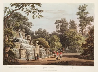 Grand Trianon, fontein in de tuin, illustratie uit Versailles, Parijs en Saint Denis, uitgegeven 1805