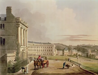 De Crescent, detail van de straat, uit Bath Geïllustreerd door een Serie van Zichten, gegraveerd door John Hill