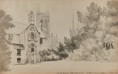 Uitzicht vanuit de tuin van Henry Thorold, Esq., zijn huis & Lincoln Kathedraal
