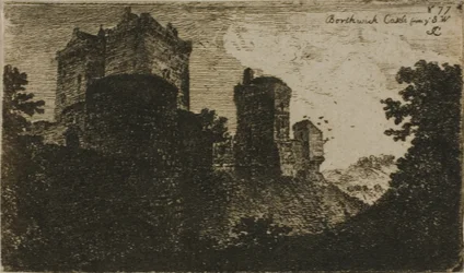 Borthwick Castle vanuit het zuidwesten