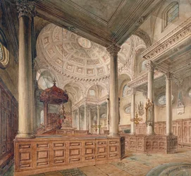 Interieur van de kerk van St. Stephen Walbrook, City of London, 1811
