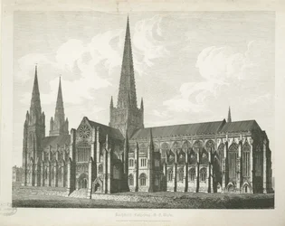 Lichfield Cathedral - Zuidoostaanzicht (gravure)