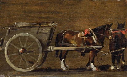 Een Boerenkar met twee Paarden in Harnas: Een Studie voor de Kar in 