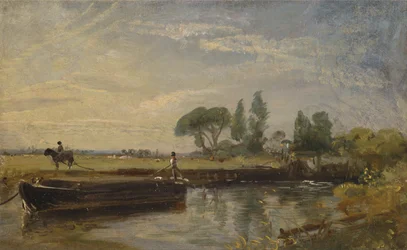 Binnenvaartschip onder de sluis van Flatford