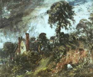 Cottage tussen bomen met een zandbank, c.1830-36