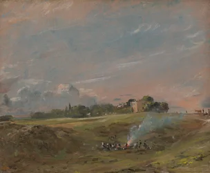 Hampstead Heath, met een Vreugdevuur