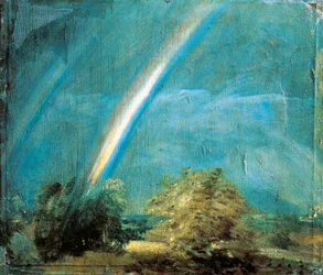 Landschap met een dubbele regenboog