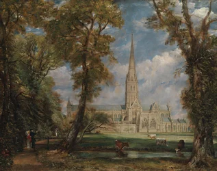 Kathedraal van Salisbury vanuit de tuin van de bisschop, ca. 1825