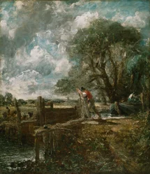 Schets voor "Een boot die een sluis passeert"